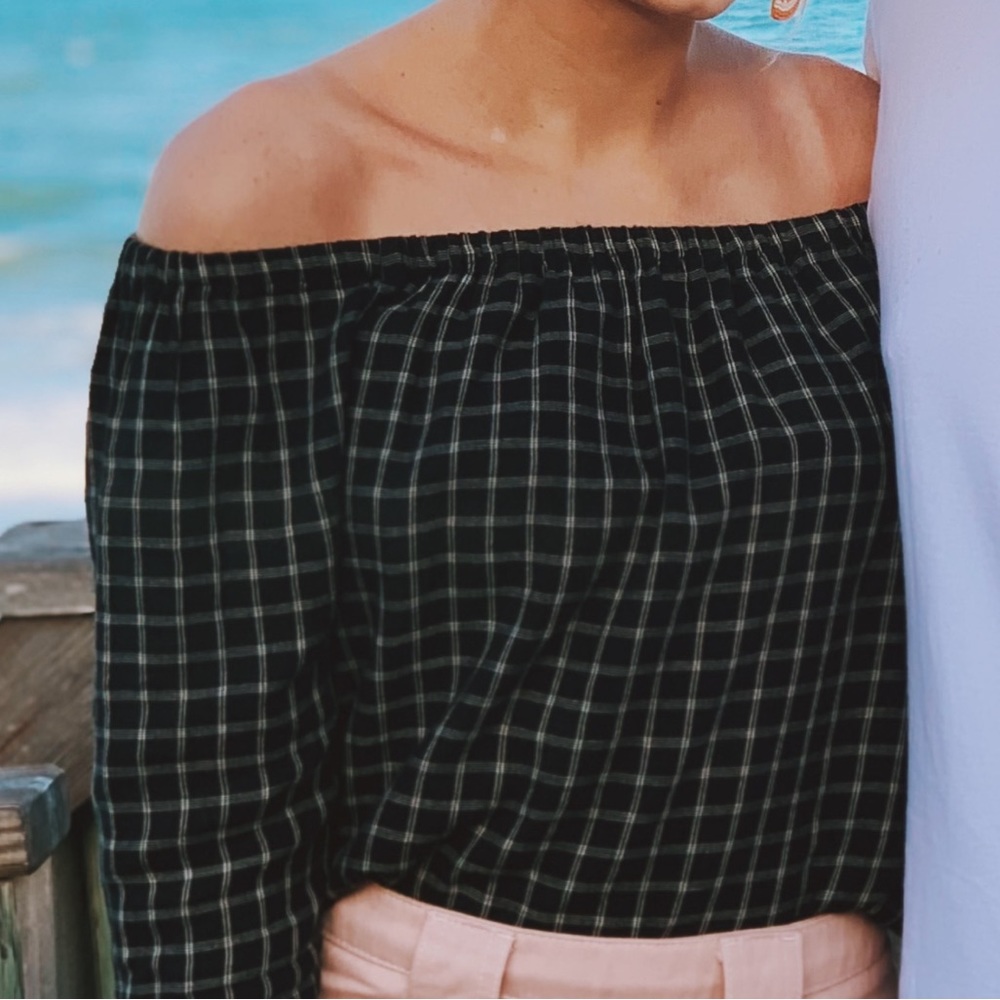 Madewell Gingham Off The Shoulder Top (Size Small)